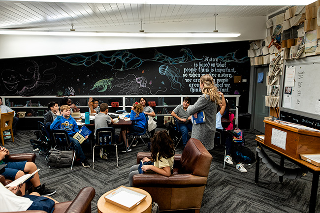 Keene School middle school students working together
